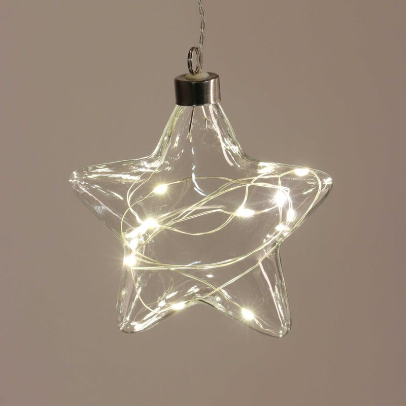Stellar Haus Clear Star Hanging Glass Light Silver White 12cm image number 1